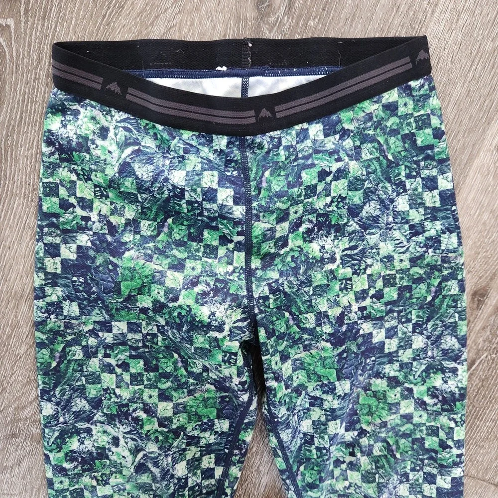 Burton Lightweight Base Layer Leggings Green Blue Checkered Marble Kids M 10